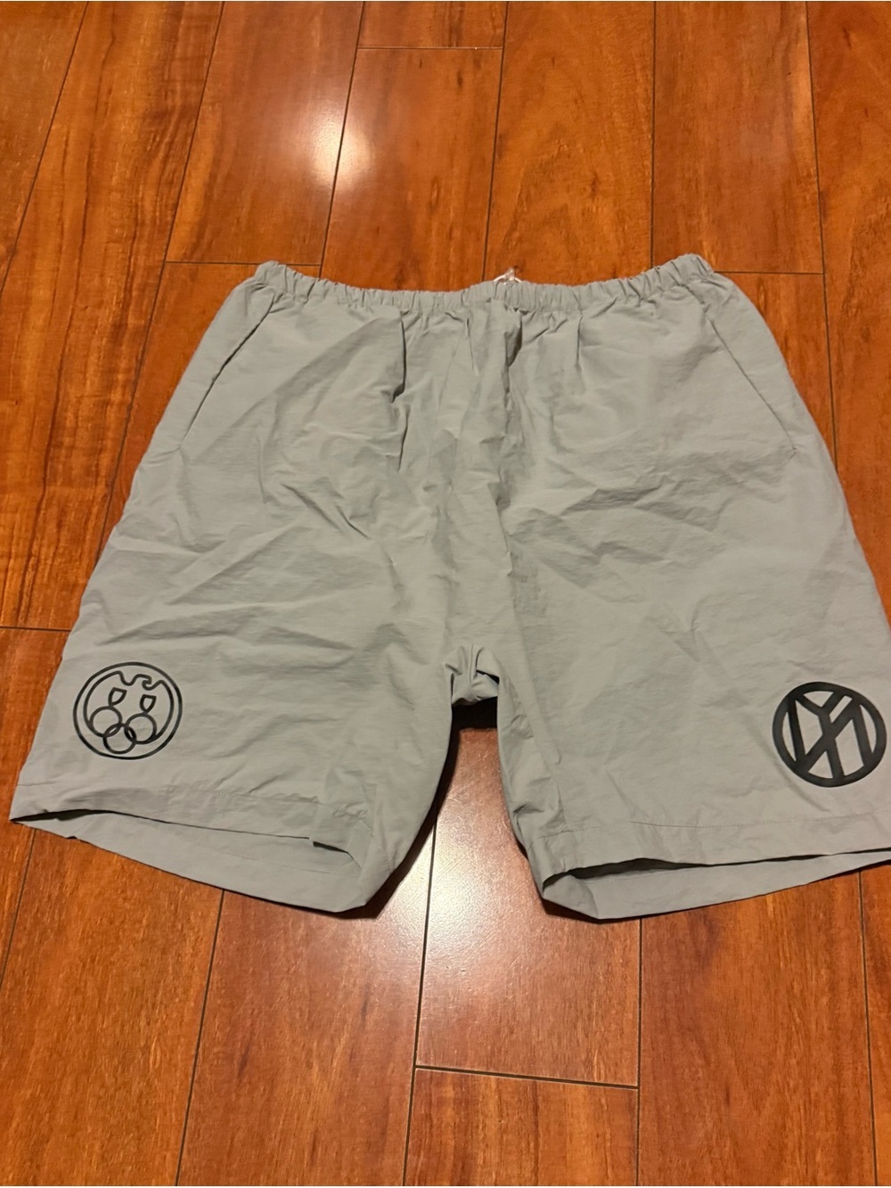YEEZY women’s Light Gray Athletic Shorts with Black Logos